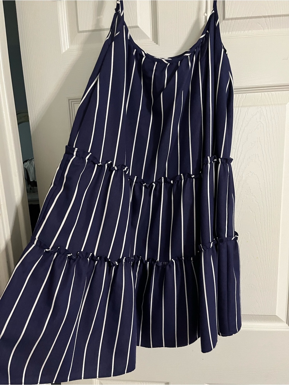 Gianni Bini Navy and White Striped A-Line Tiered Skirt